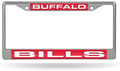 Buffalo Bills Chrome Metal License Plate Frame Tag Cover, Laser Acrylic Mirrored Inserts, 12x6 Inch