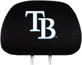Tampa Bay Rays Pair Premium Auto Head Rest Covers, Black Elastic, Embroidered, 14x10 Inch