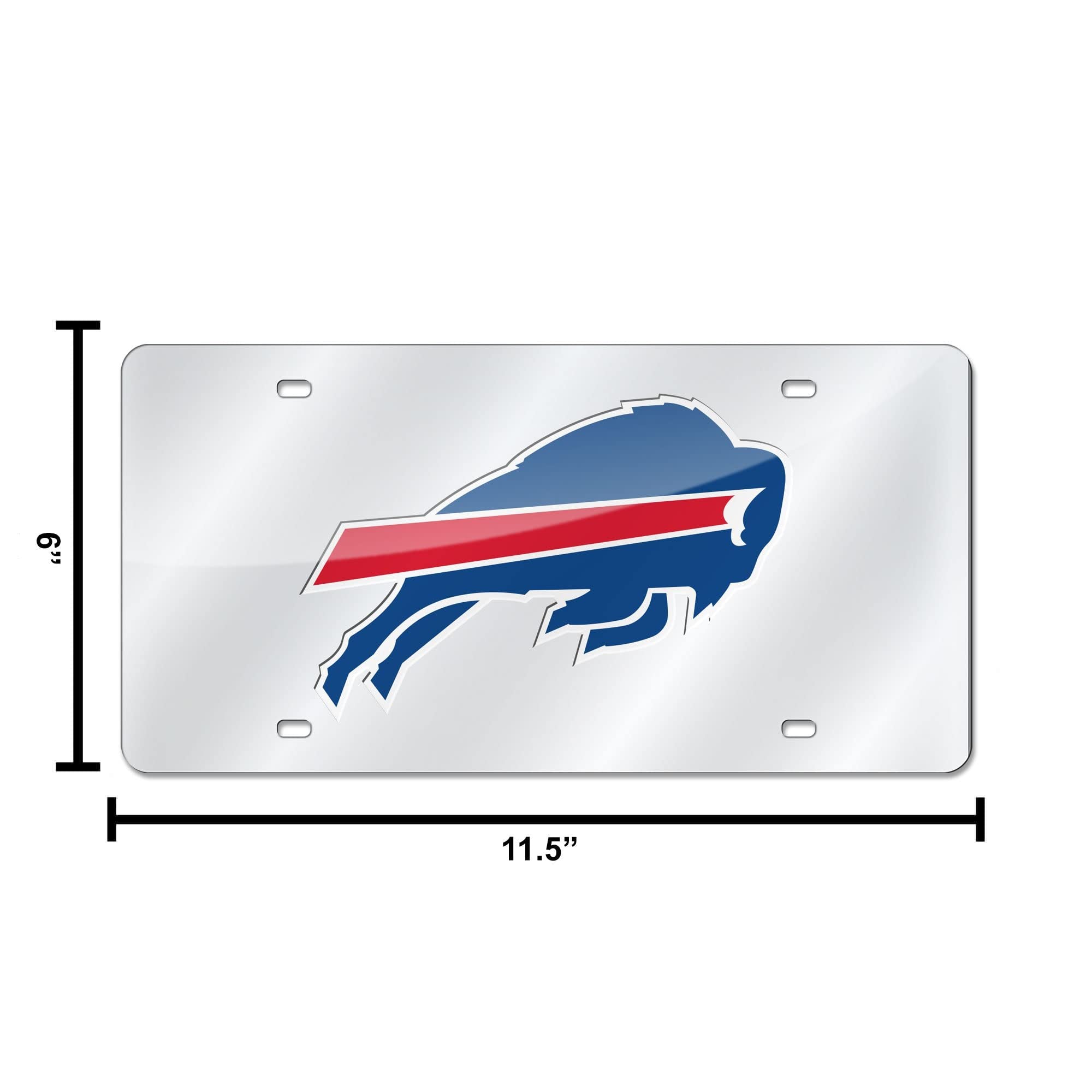 Buffalo Bills Premium Laser Cut Tag License Plate, Mirrored Acrylic Inlaid, 12x6 Inch