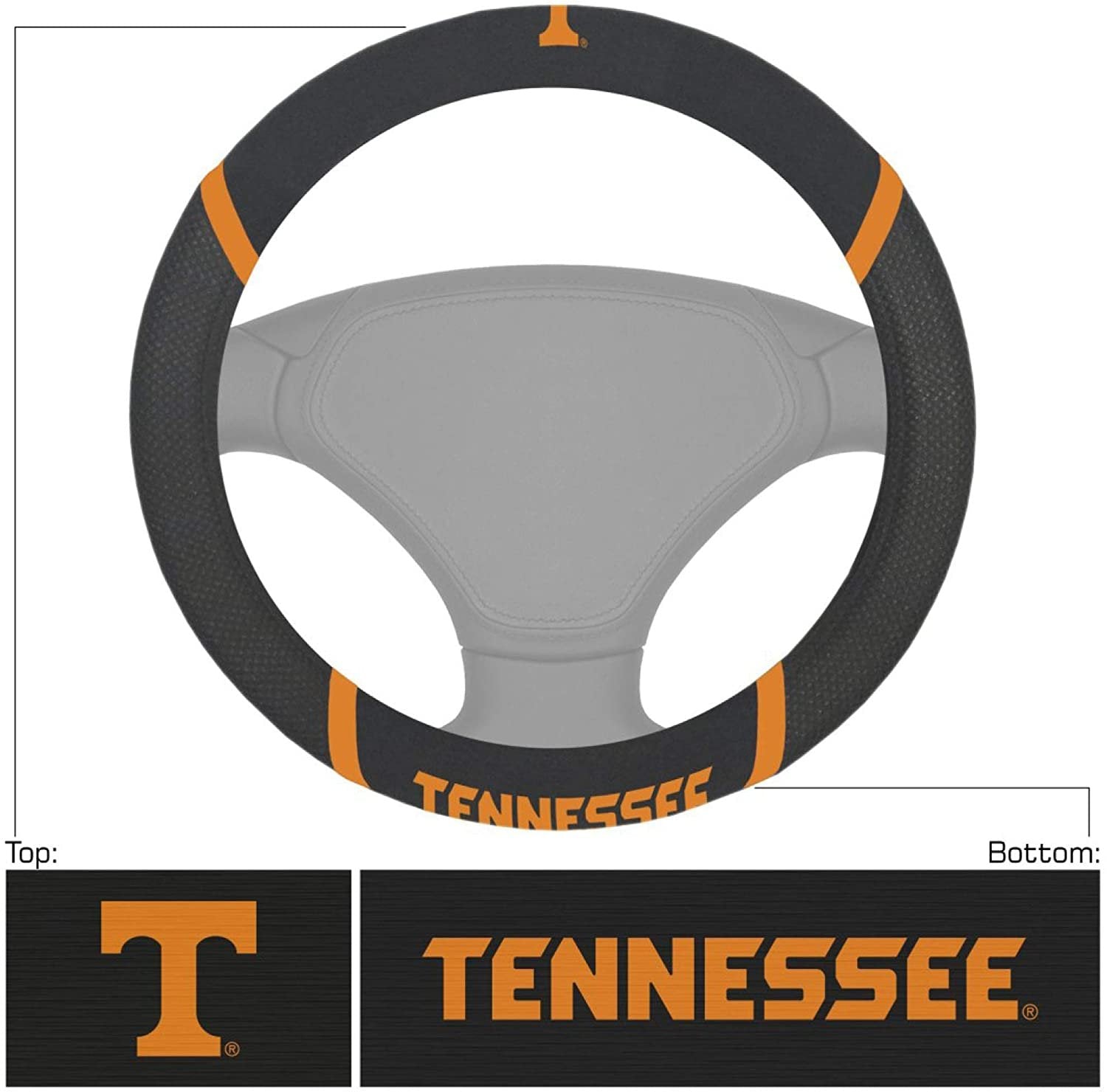 Tennessee Volunteers Steering Wheel Cover Premium Embroidered Black 15 Inch University of