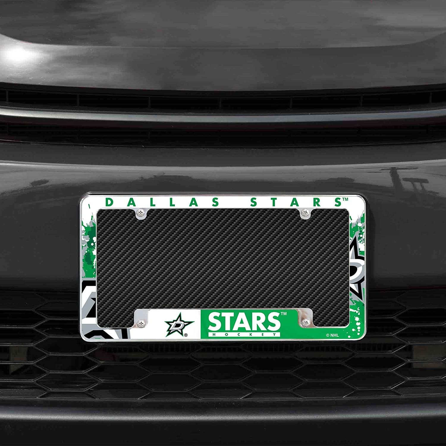 Dallas Stars Metal License Plate Frame Chrome Tag Cover All Over Design 6x12 Inch