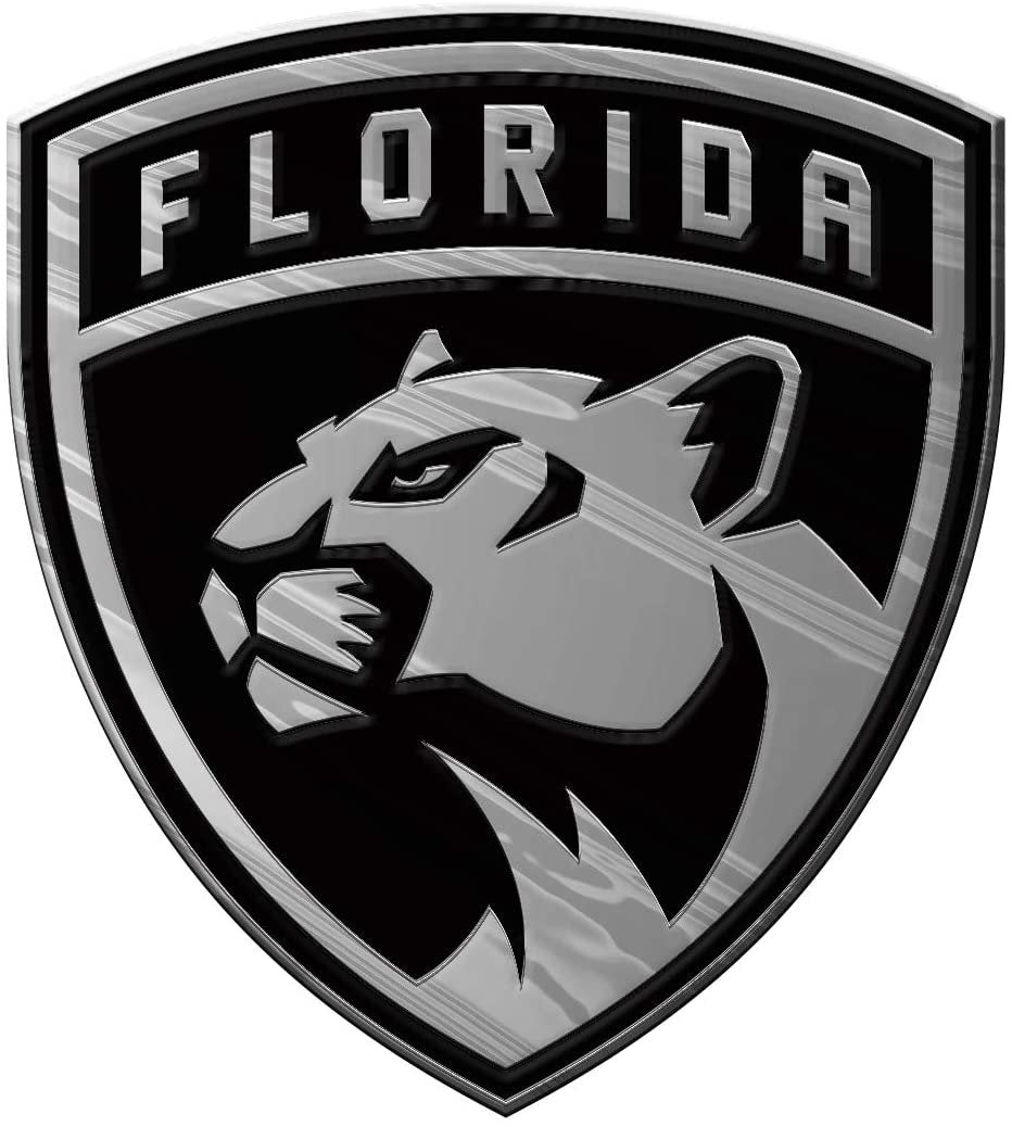Florida Panthers Auto Emblem, Silver Chrome Color, Raised Molded Shape Cut Plastic, Adhesive Tape Backing