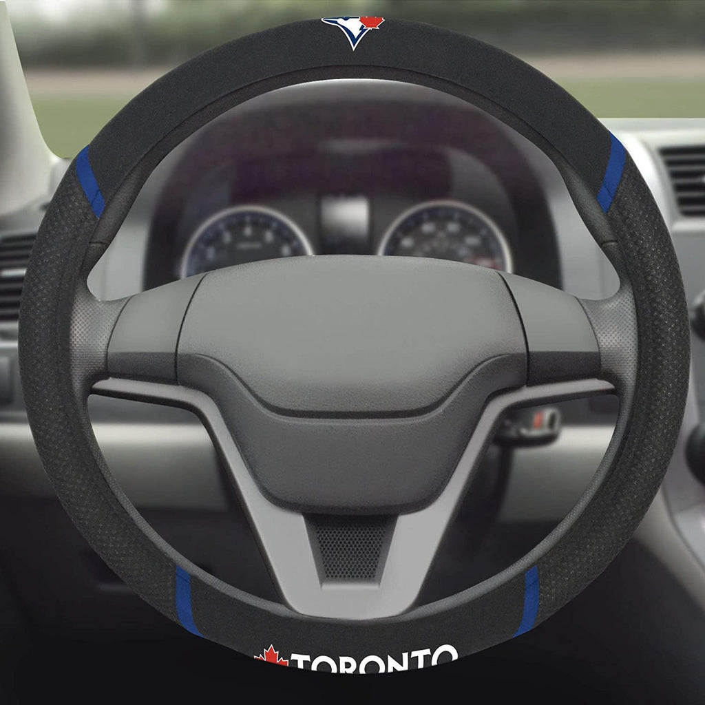 Toronto Blue Jays Steering Wheel Cover Premium Embroidered Black 15 Inch