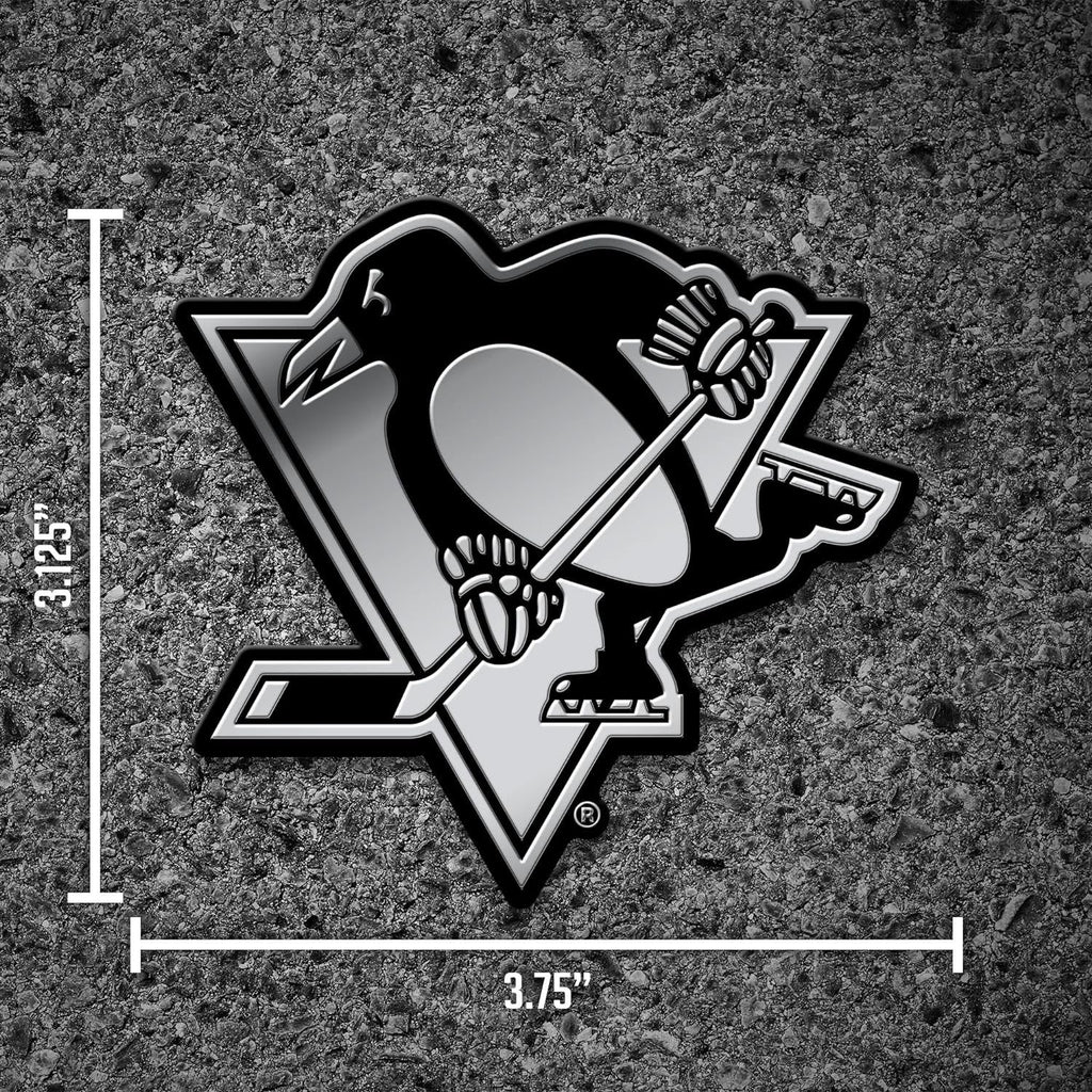 Pittsburgh Penguins Auto Emblem, Silver Chrome Color, Raised Molded Plastic, 3.5 Inch, Adhesive Tape Backing
