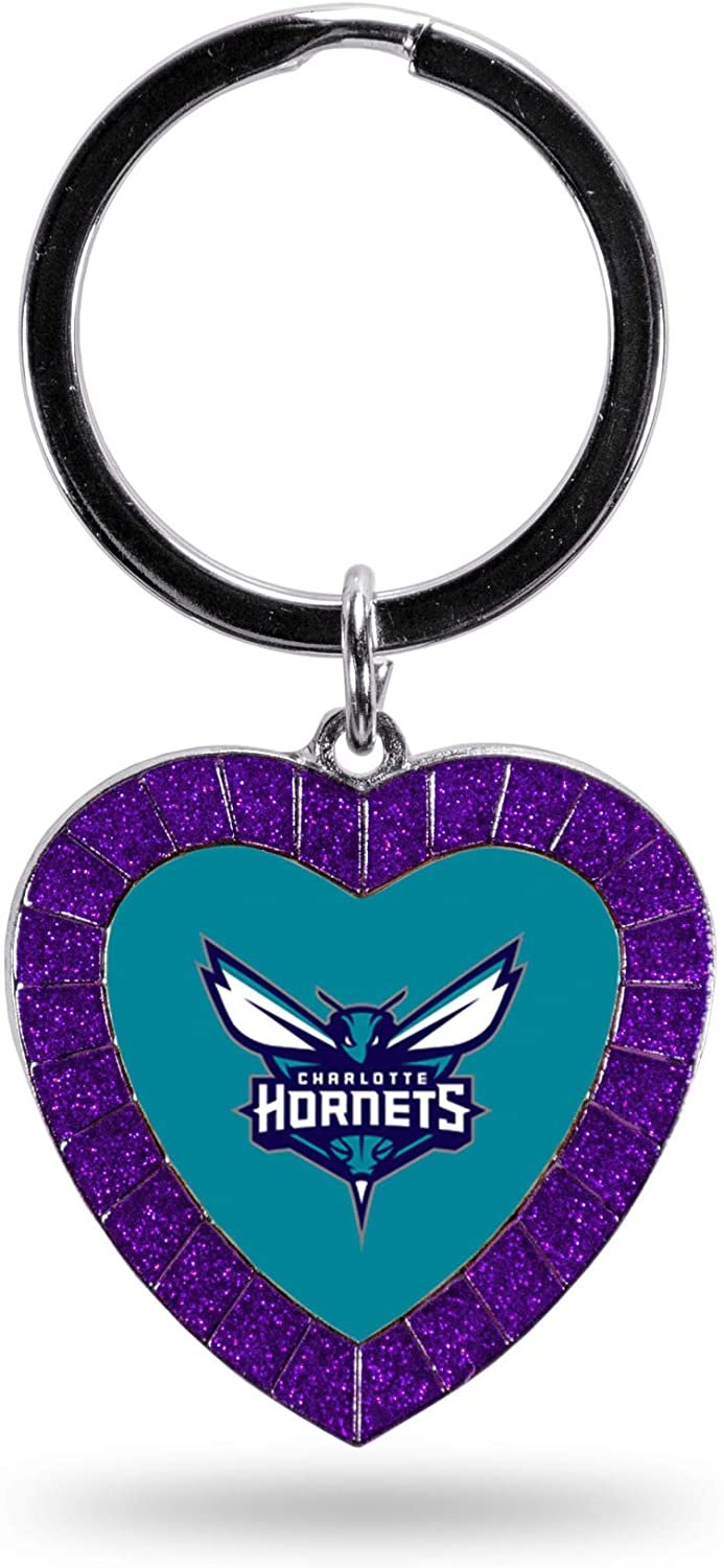 Charlotte Hornets Metal Keychain Rhinestone Colored Heart Shape