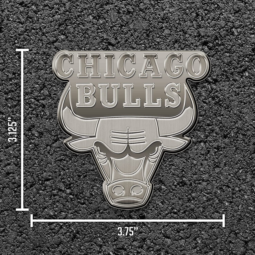 Chicago Bulls Premium Solid Metal Raised Auto Emblem, Antique Nickel Finish, Shape Cut, Adhesive Backing
