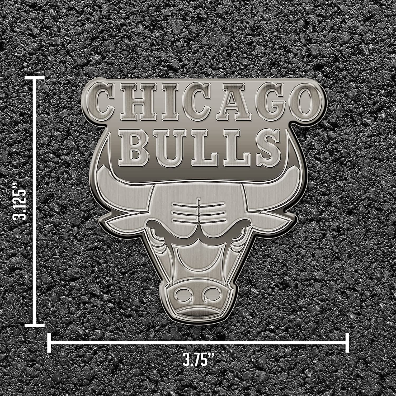 Chicago Bulls Premium Solid Metal Raised Auto Emblem, Antique Nickel Finish, Shape Cut, Adhesive Backing