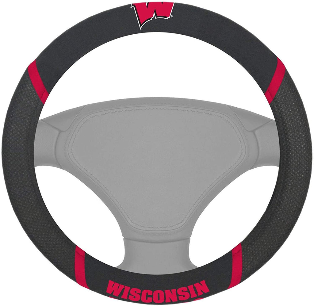 Wisconsin Badgers Premium 15 Inch Black Emroidered Steering Wheel Cover University of