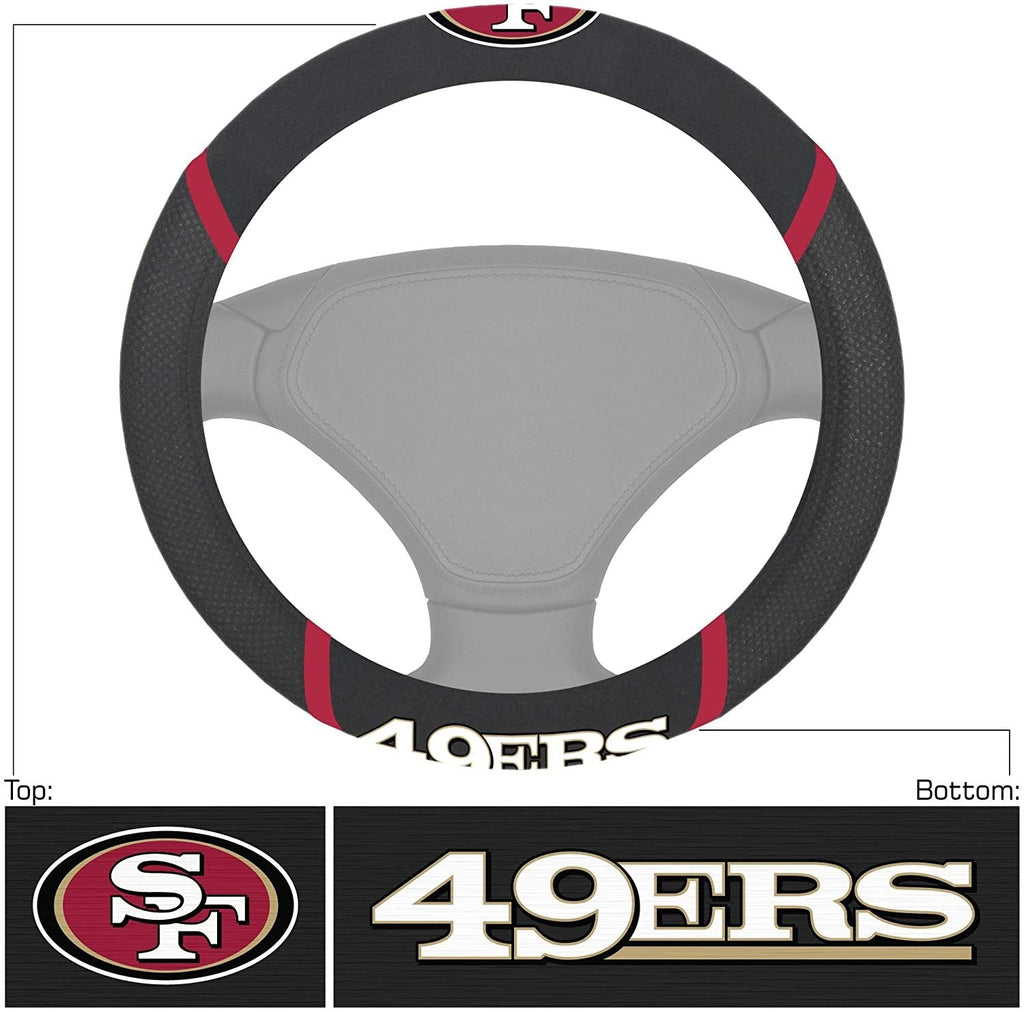 FANMATS - 15042 NFL San Francisco 49ers Embroidered Steering Wheel Cover, Black, Universal 15" Diameter