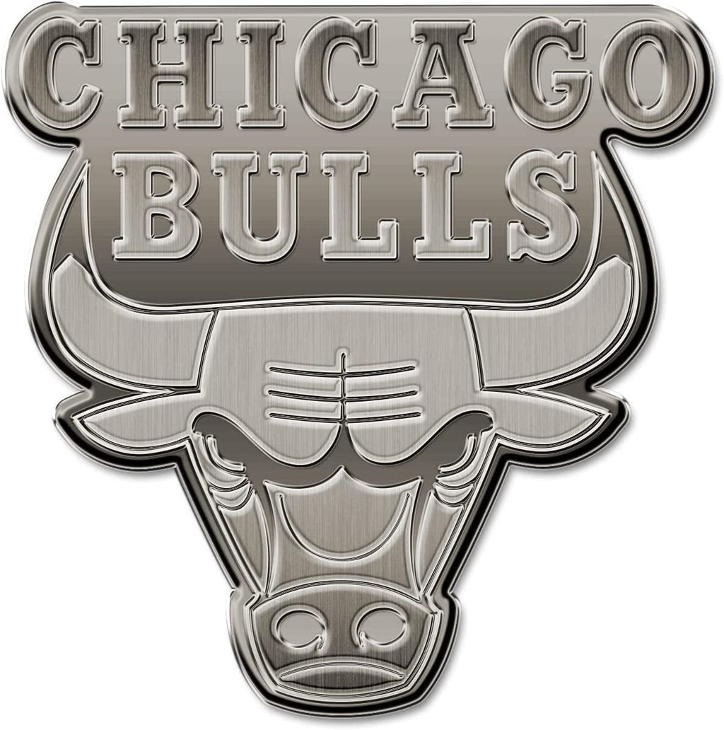 Chicago Bulls Premium Solid Metal Raised Auto Emblem, Antique Nickel Finish, Shape Cut, Adhesive Backing