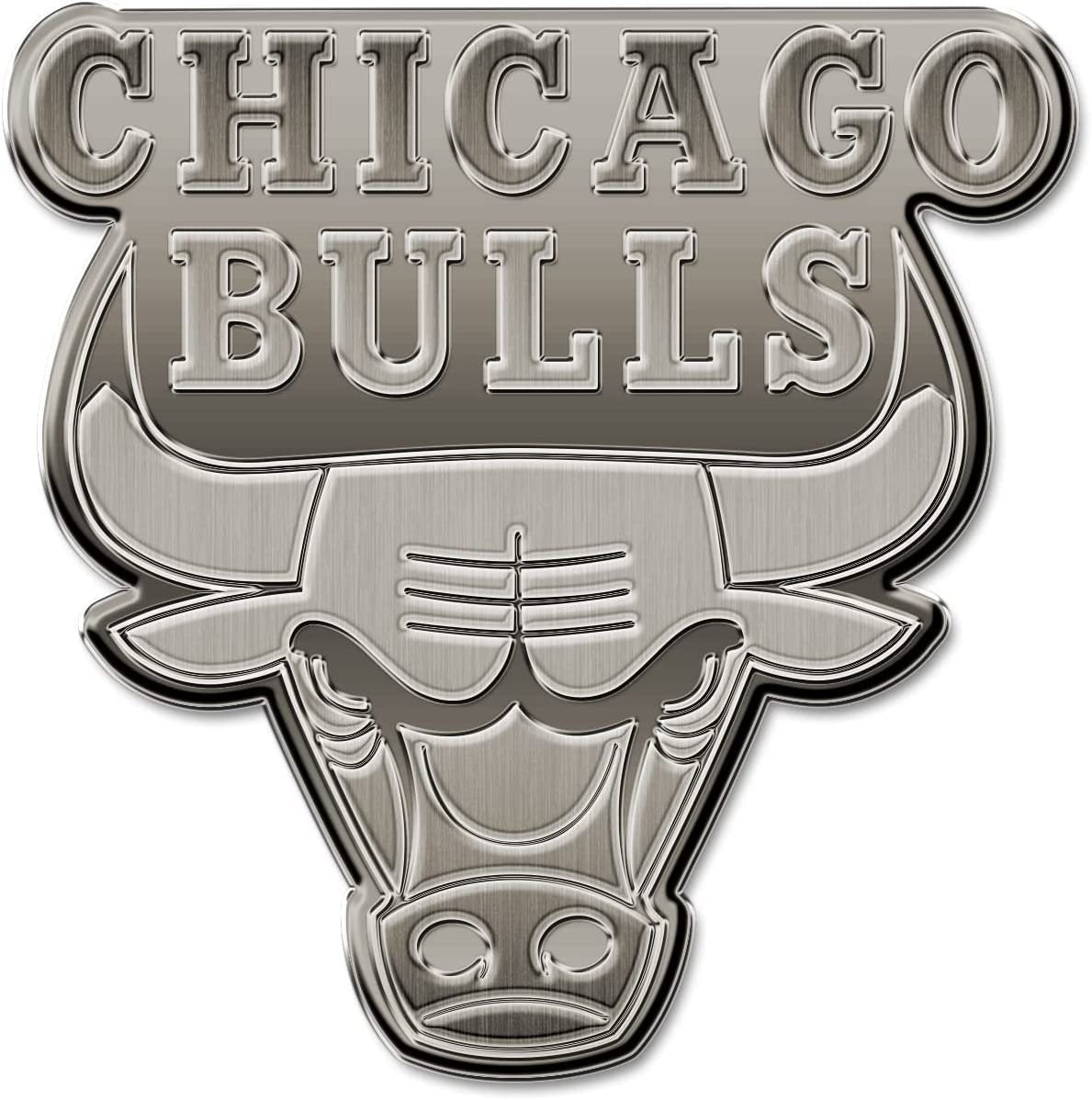 Chicago Bulls Premium Solid Metal Raised Auto Emblem, Antique Nickel Finish, Shape Cut, Adhesive Backing