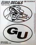 Gonzaga University Bulldogs 2-Piece White and Clear Euro Decal Sticker Set, 4x2.5 Inch Each