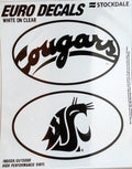 Washington State University Cougars 2-Piece White and Clear Euro Decal Sticker Set, 4x2.5 Inch Each