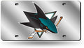 San Jose Sharks Premium Laser Cut Tag License Plate, Mirrored Acrylic Inlaid, 12x6 Inch