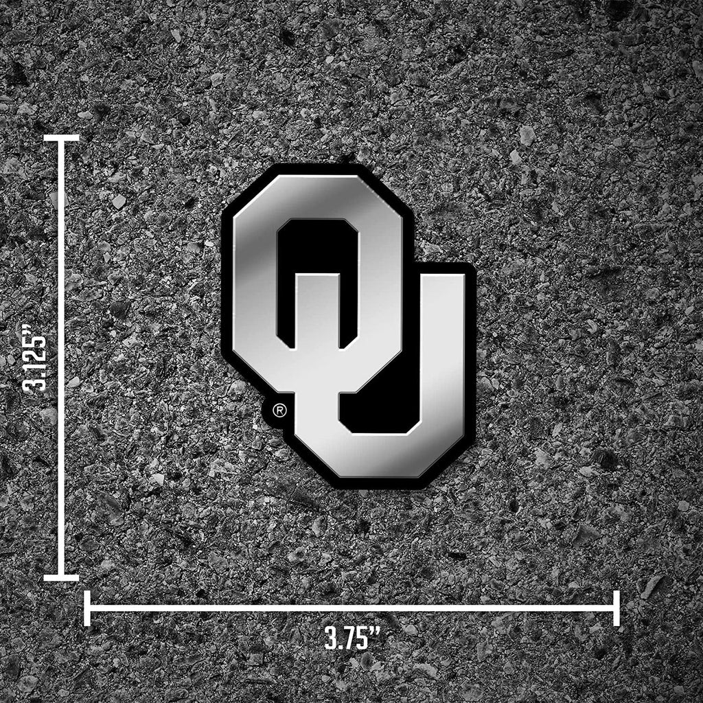 University of Oklahoma Sooners Silver Chrome Color Auto Emblem, Raised Molded Plastic, 3.5 Inch, Adhesive Tape Backing