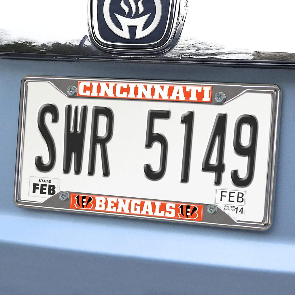 FANMATS 21507 Cincinnati Bengals Chrome Metal License Plate Frame, Team Colors, 6.25in x 12.25in