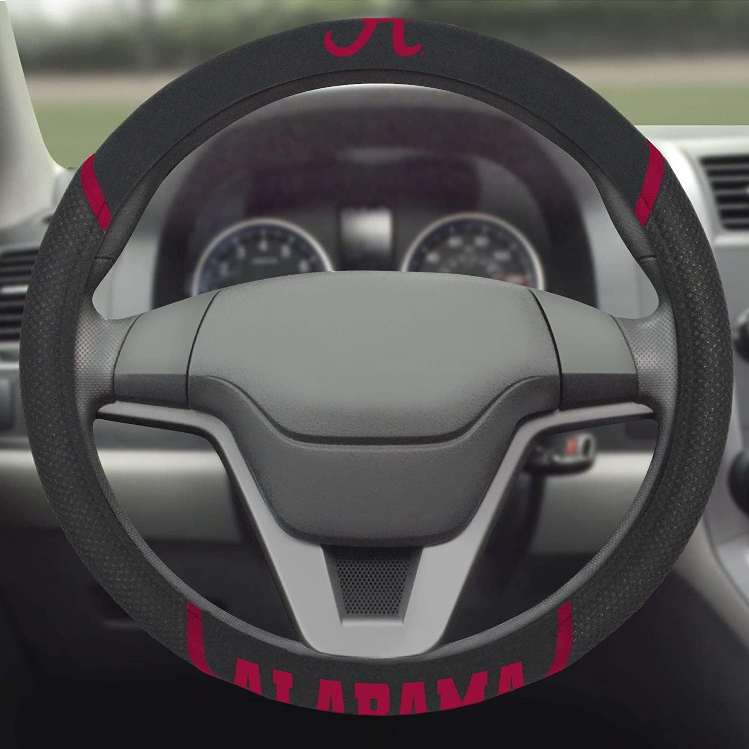 Alabama Crimson Tide Steering Wheel Cover Embroidered Black 15 Inch University of