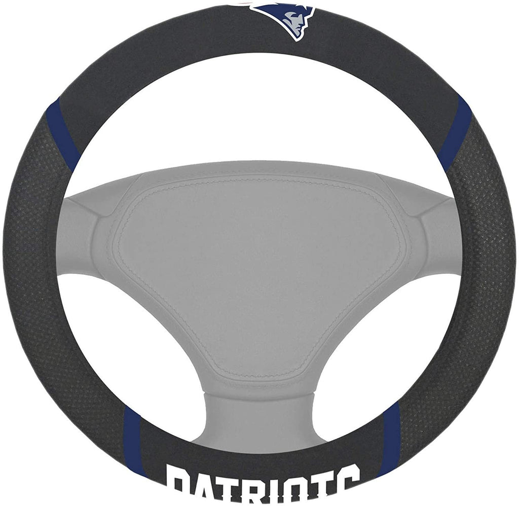 New England Patriots Premium 15 Inch Black Emroidered Steering Wheel Cover