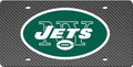 New York Jets Premium Laser Cut Tag License Plate, Carbon Fiber Design, Mirrored Acrylic Inlaid, 6x12 Inch