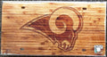 Los Angeles Rams Premium Laser Cut Tag License Plate, Woodgrain Design, Mirrored Acrylic Inlaid, 6x12 Inch