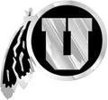 University of Utah Utes Auto Emblem, Silver Chrome Color, Raised Molded Shape Cut Plastic, Adhesive Tape Backing