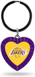Los Angeles Lakers Metal Keychain Rhinestone Colored Heart Shape