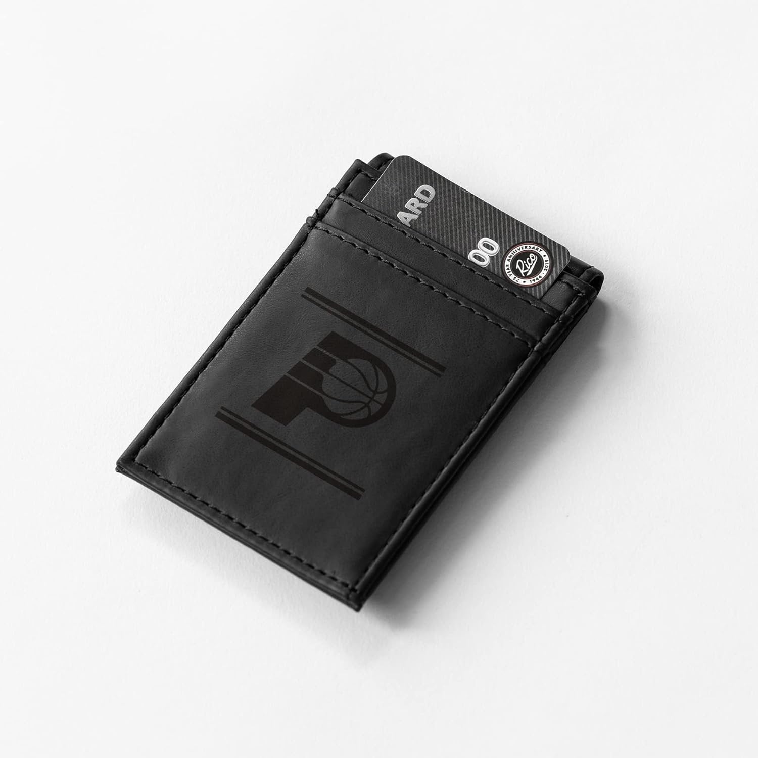 Indiana Pacers Premium Black Leather Wallet, Front Pocket Magnetic Money Clip, Laser Engraved, Vegan