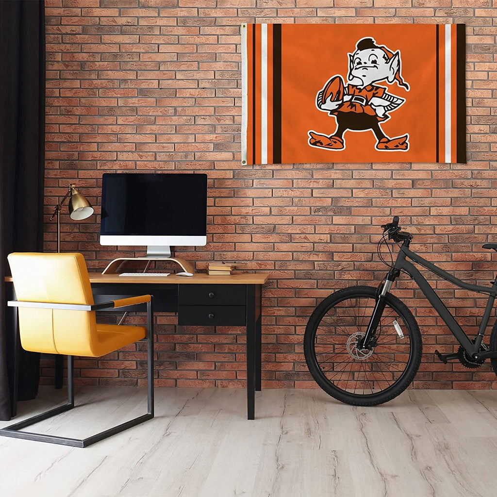 Cleveland Browns Premium 3x5 Feet Flag Banner, Retro Logo, Metal Grommets, Single Sided, Outdoor or Indoor Use