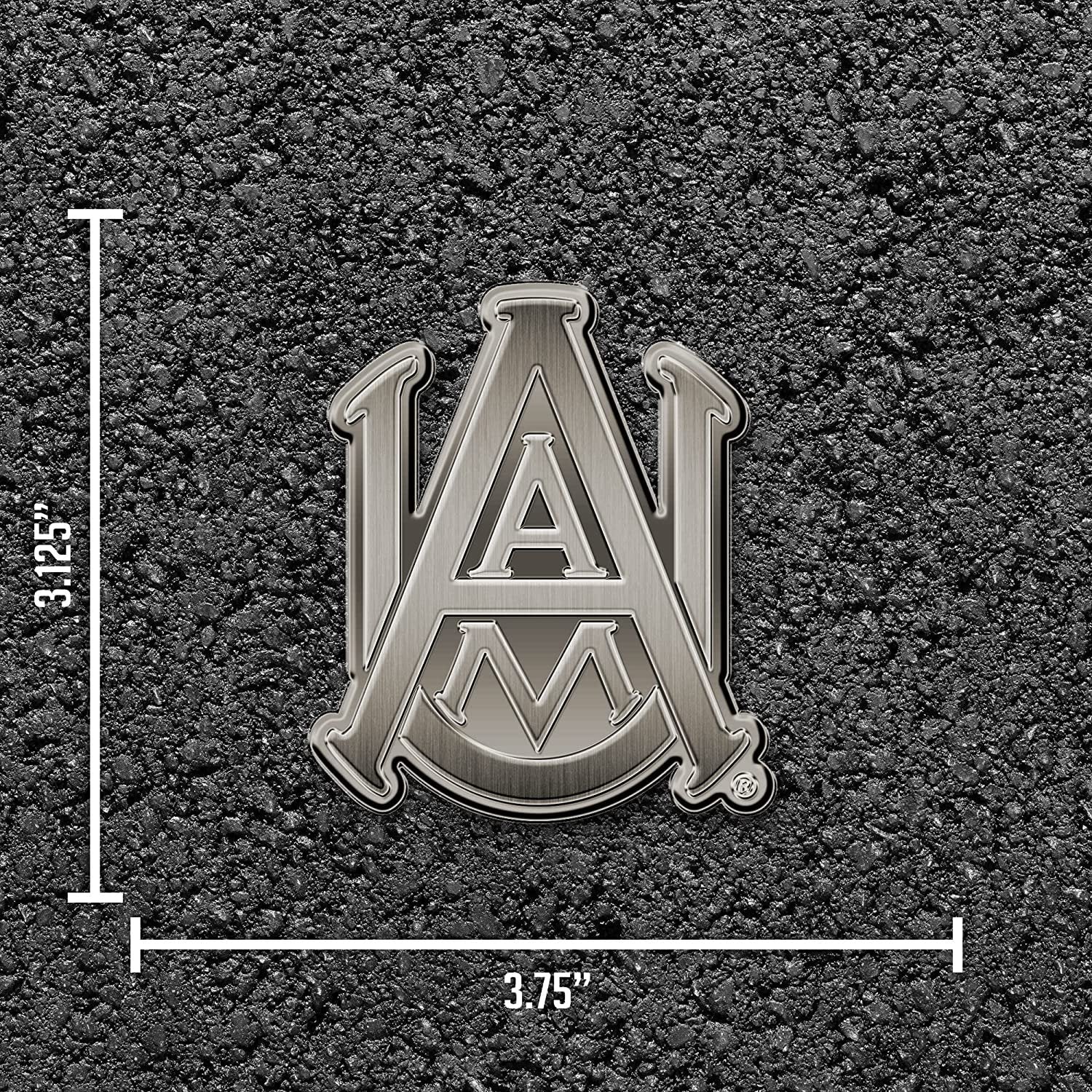 Alabama A&M University Bulldogs Premium Solid Metal Raised Auto Emblem, Antique Nickel Finish, Shape Cut, Adhesive Backing