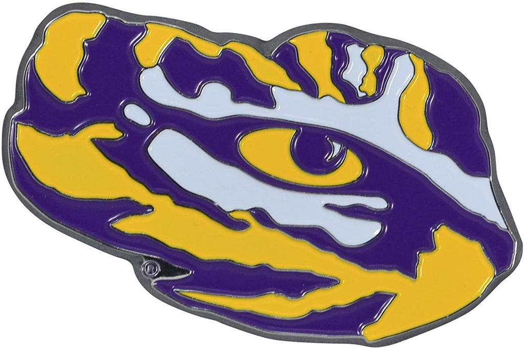 Louisiana State University LSU Tigers Premium Solid Metal Raised Auto Emblem, Team Color, Shape Cut, Adhesive Backing