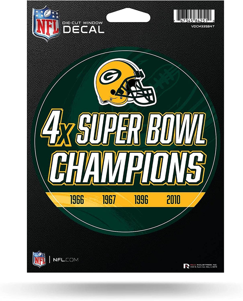 Green Bay Packers 4-Time Super Bowl Champions 5 Inch Decal Sticker Flat Vinyl Die Cut Full Adhesive Backing