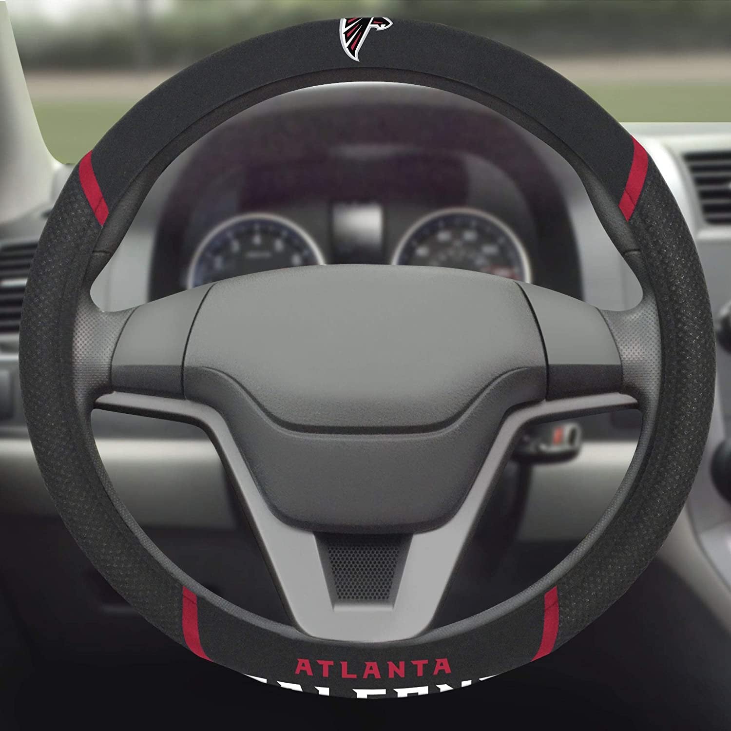 Atlanta Falcons Premium 15 Inch Black Emroidered Steering Wheel Cover