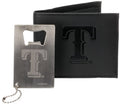 Texas Rangers Black Vegan Leather Bifold Wallet and Bottle Opener Keychain Gift Set