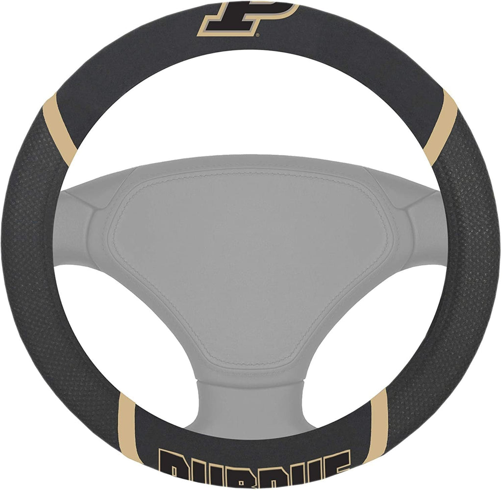 Purdue Boilermakers Steering Wheel Cover Premium Embroidered Black 15 Inch University