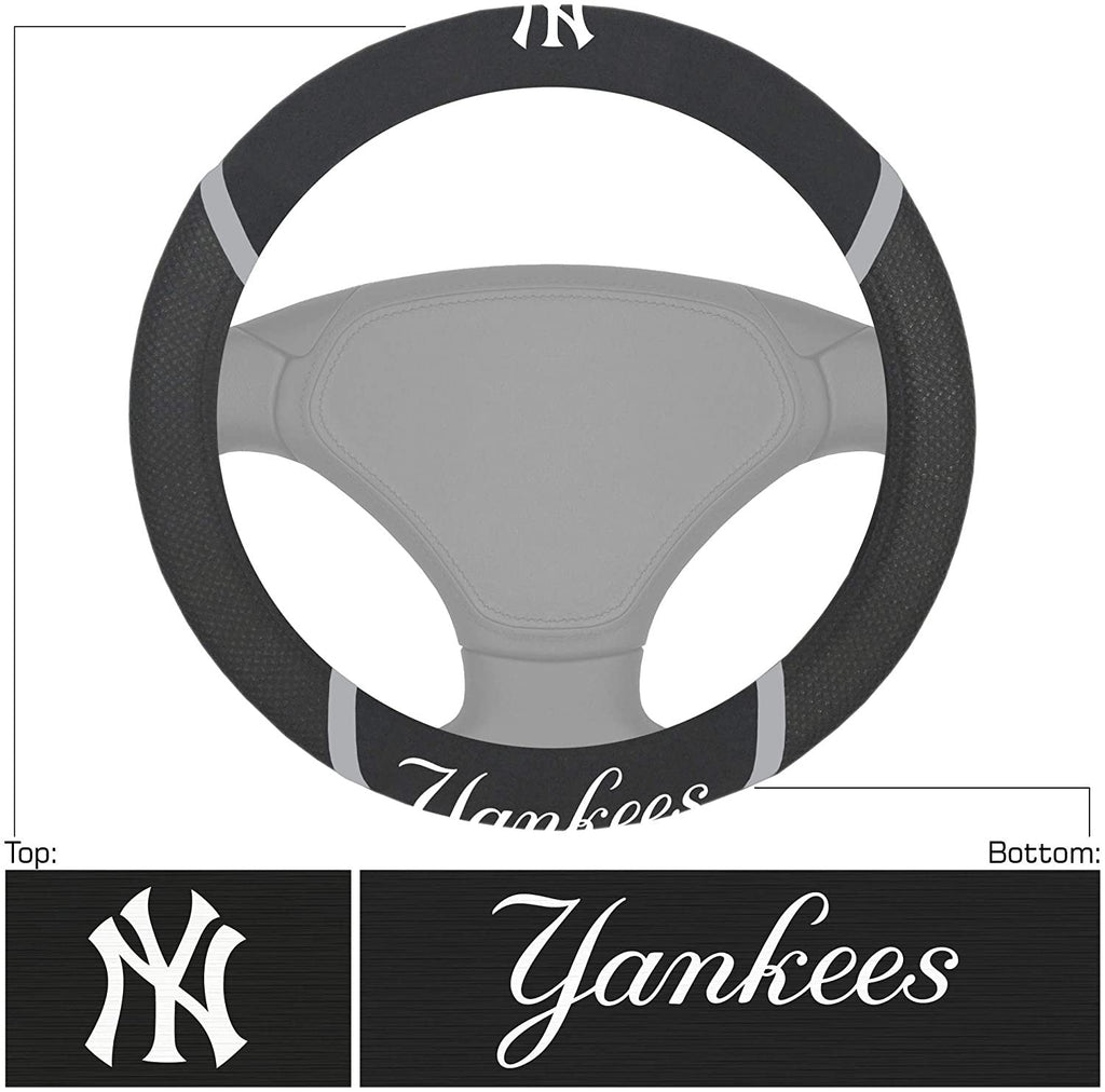 New York Yankees Steering Wheel Cover Premium Embroidered Black 15 Inch