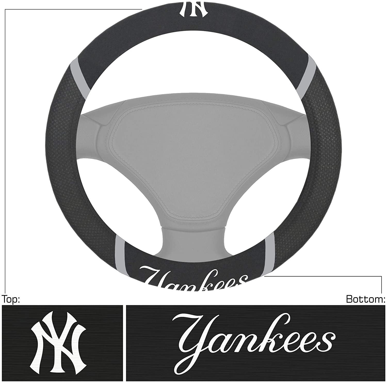 New York Yankees Steering Wheel Cover Premium Embroidered Black 15 Inch