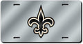 New Orleans Saints Premium Laser Cut Tag License Plate, Fleur De Lis, Mirrored Acrylic Inlaid, 12x6 Inch