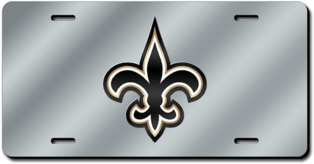 New Orleans Saints Premium Laser Cut Tag License Plate, Fleur De Lis, Mirrored Acrylic Inlaid, 12x6 Inch