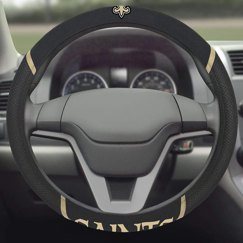 New Orleans Saints Premium 15 Inch Black Emroidered Steering Wheel Cover