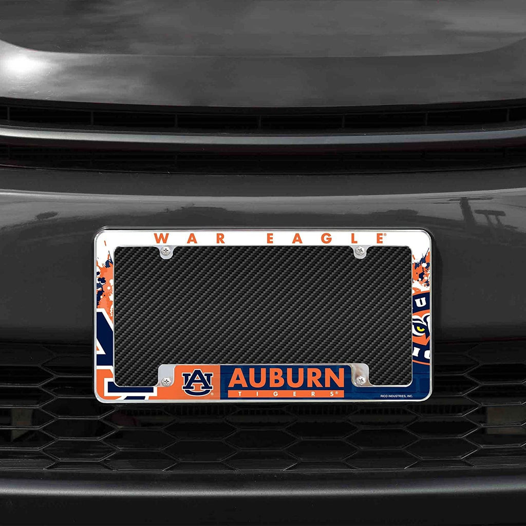 Auburn University Tigers Metal License Plate Frame Chrome Tag Cover All Over Design 6x12 Inch