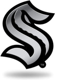 Seattle Kraken Auto Emblem, Silver Chrome Color, Raised Molded Plastic, 3.5 Inch, Adhesive Tape Backing