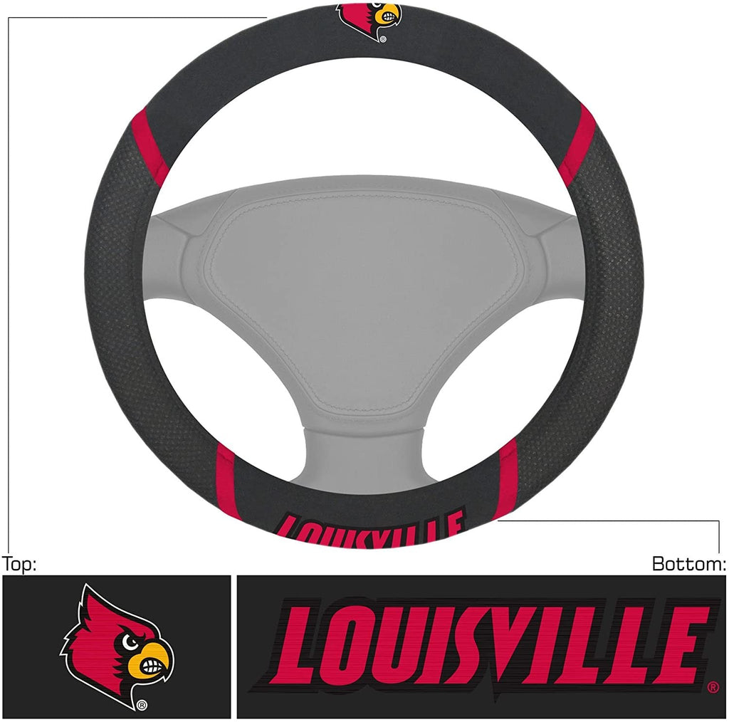 Louisville Cardinals Steering Wheel Cover Embroidered Black 15 Inch University of