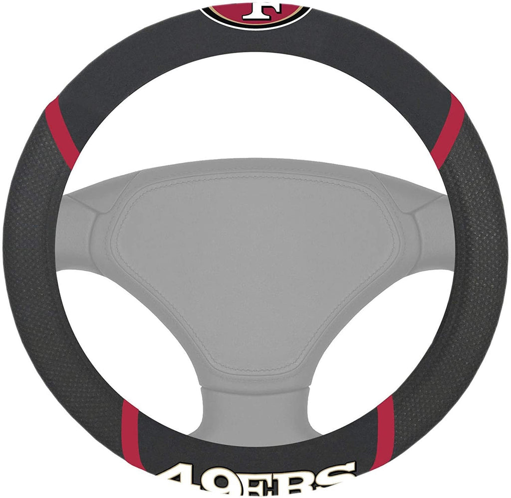 FANMATS - 15042 NFL San Francisco 49ers Embroidered Steering Wheel Cover, Black, Universal 15" Diameter