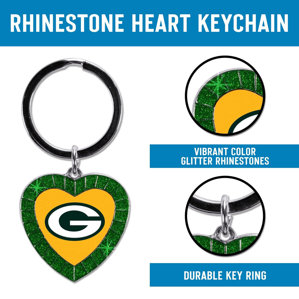 Cincinnati Bengals Metal Keychain, Team Color Rhinestone Heart, 3 Inches