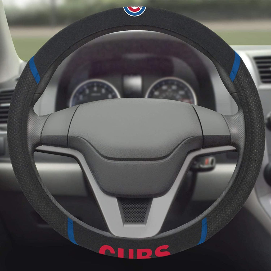Chicago Cubs Steering Wheel Cover Premium Embroidered Black 15 Inch
