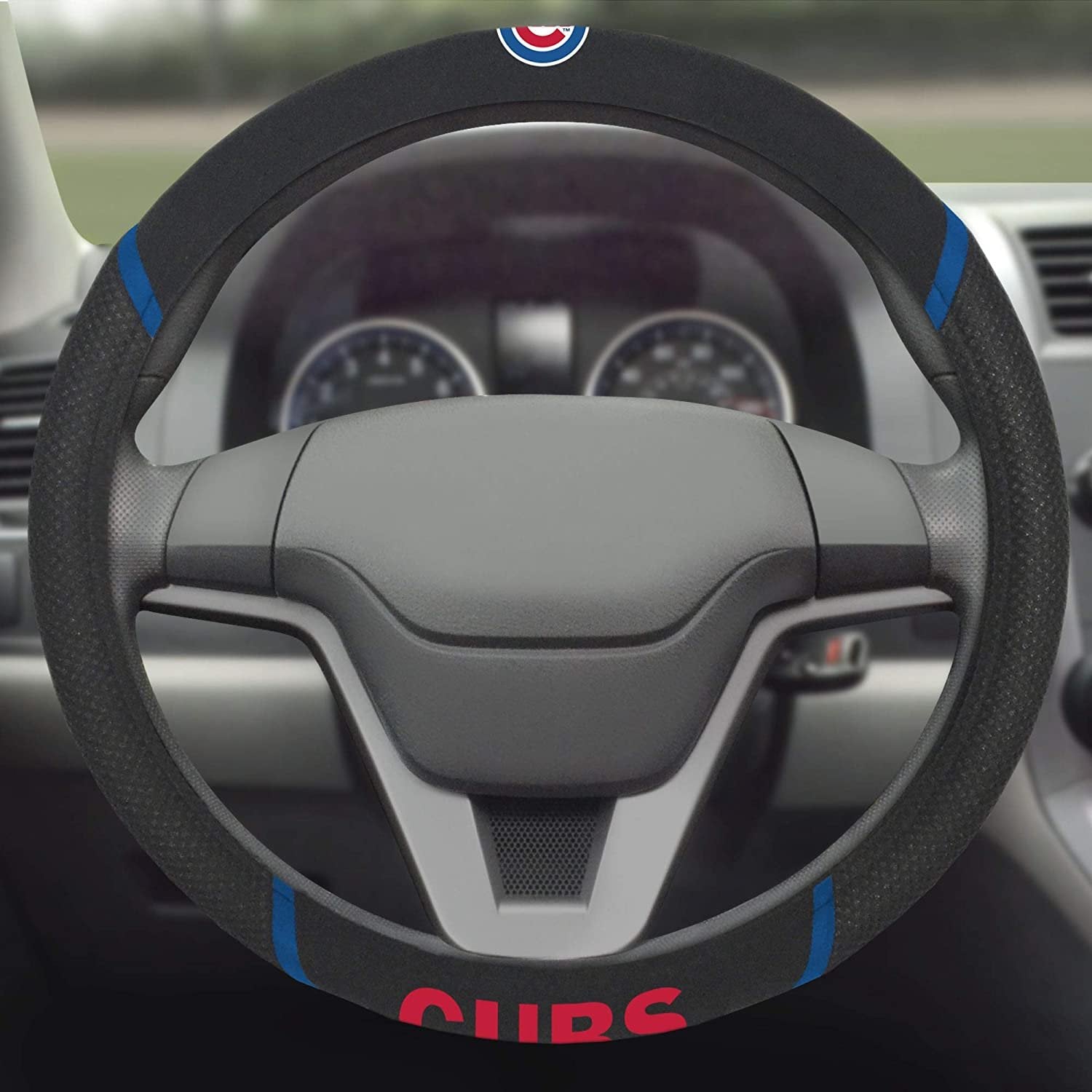 Chicago Cubs Steering Wheel Cover Premium Embroidered Black 15 Inch