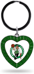 Boston Celtics Metal Keychain Rhinestone Colored Heart Shape