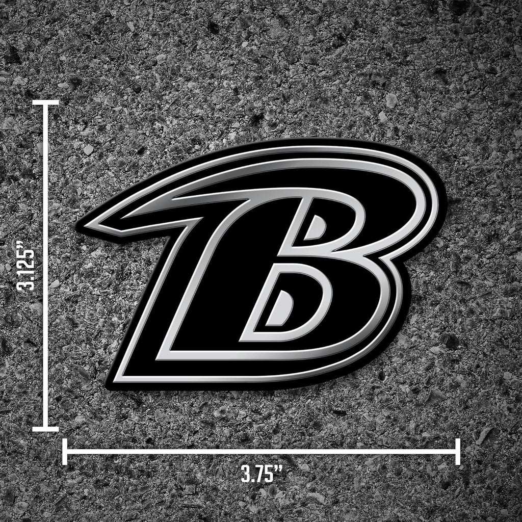 Baltimore Ravens Auto Emblem, Silver Chrome Color, Raised Molded Plastic, 3.5 Inch, Adhesive Tape Backing