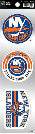 New York Islanders 3-Piece Retro Decal Sticker Sheet, Die Cut, Clear Backing, 3x12 Inch