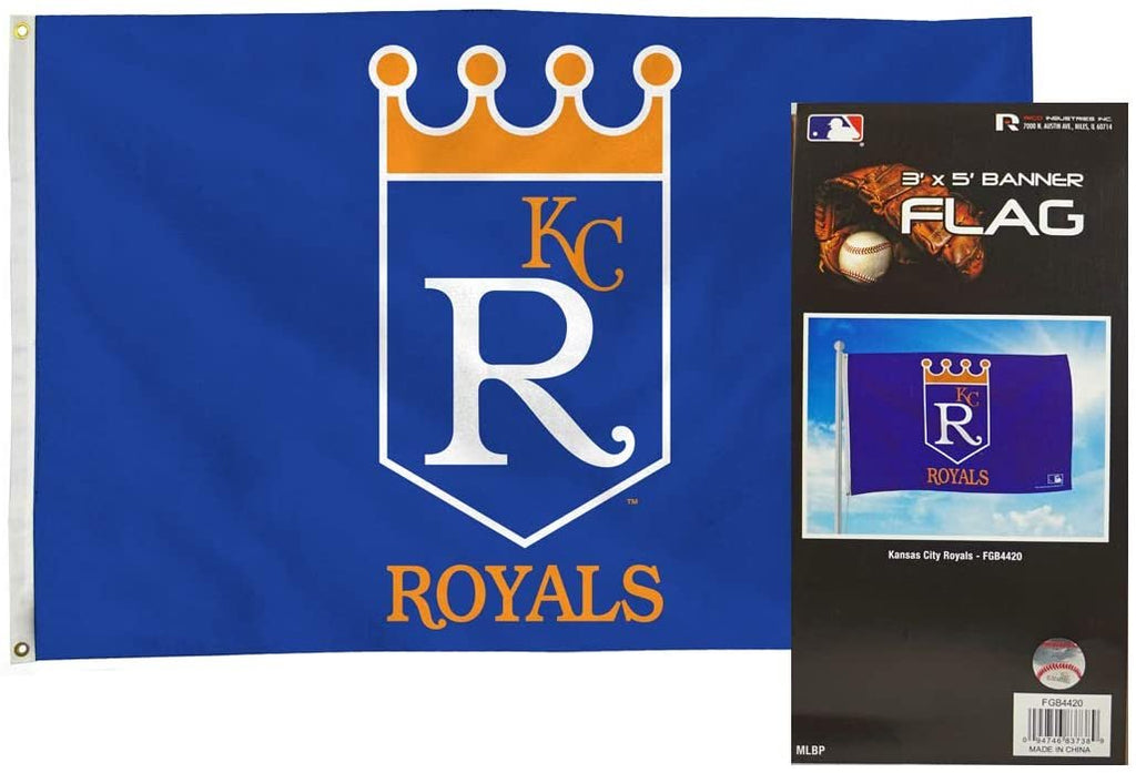 Kansas City Royals Premium 3x5 Feet Flag Banner, Retro Logo, Metal Grommets, Outdoor Indoor, Single Sided